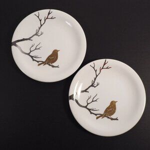 Vintage R B Bernarda Dinner Wall Plates Bird On a Branch Gold Silver Foiled MCM